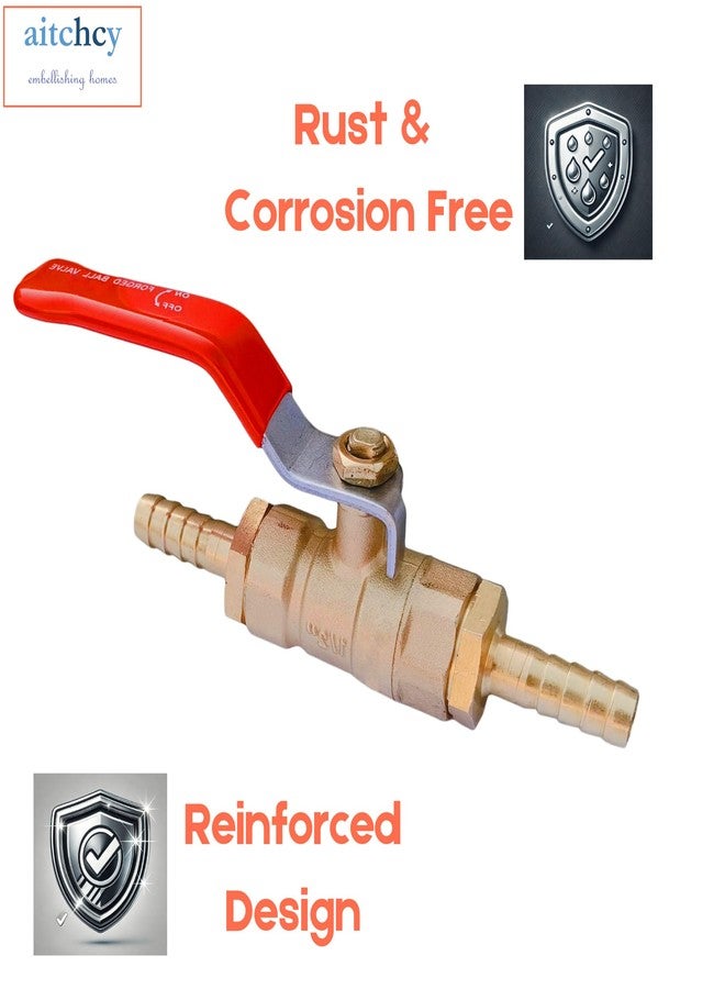 aitchcy Full Brass Shut Off Valve with 12mm Hose Nipple & Clamps | 1/2" Ball Valve for Biogas, Industrial, Plumbing, Irrigation, DIY Projects, Compressor | Forged Brass On Off Valve1/2" - Image 5